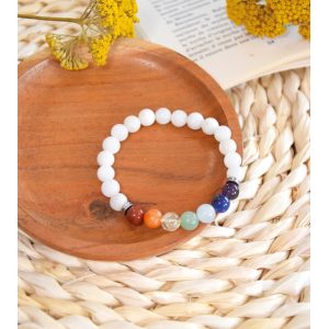 Bracelet 7 Chakras Pierre de lune Perles rondes 8 mm