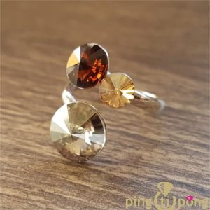 Bague Toi et moi en argent et cristaux de Swarovski dans les tons marron et champagne de SPARK