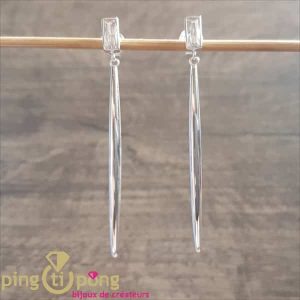 Boucles d&rsquo;oreilles en argent rhodié et quartz blanc de CANYON