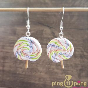 Boucles d&rsquo;oreilles « sucettes » lollipop en pâte Fimo® et argent de 50 oneShot