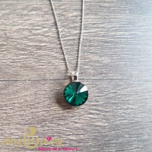 Collier SPARK en argent 925 rhodié et dôme de cristal vert émeraude
