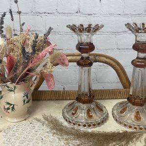 Duo chandeliers à pied en verre vintage à facettes années 70