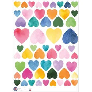 55 stickers coeurs aquarellés