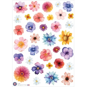 34 stickers fleurs aquarellées