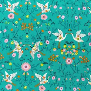 Tissu Blossom Days Oiseaux Turquoise
