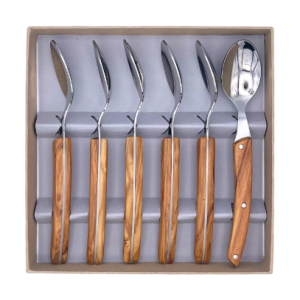 Coffret 6 Cuillères dessert Le Thiers® manches en bois d’olivier – BJB