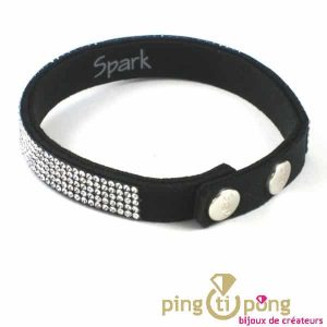 Bracelet SPARK noir avec 5 rangs de Swarovski blancs