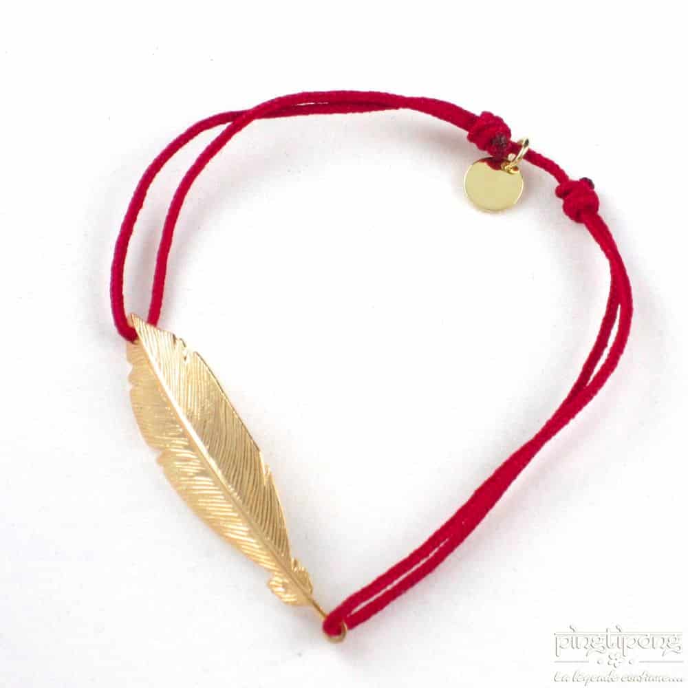 Bracelet plume vermeil et fil de coton rouge – bijoux L&rsquo;AVARE – Image 3