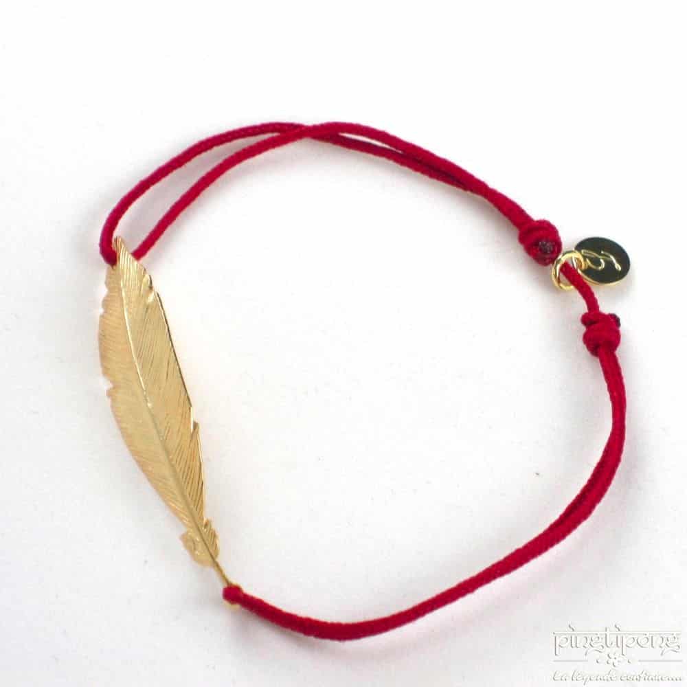 Bracelet plume vermeil et fil de coton rouge – bijoux L&rsquo;AVARE – Image 6