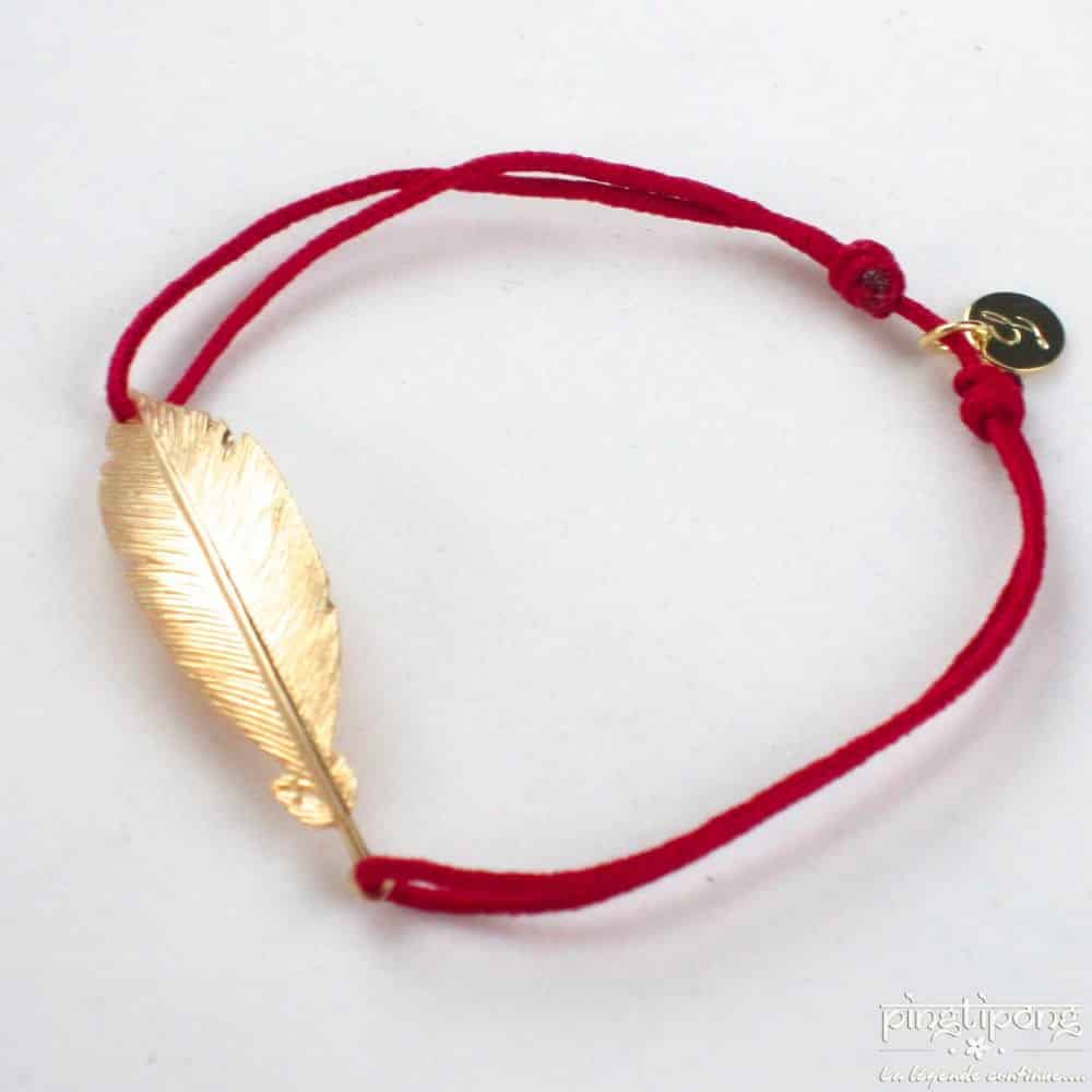 Bracelet plume vermeil et fil de coton rouge – bijoux L&rsquo;AVARE – Image 4
